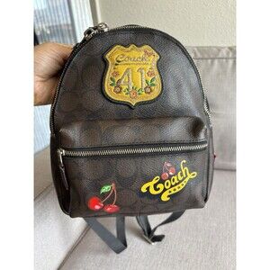 Coach Charlie Signature Mini Backpack Vintage Patchwork Route 41 & Cherry Print